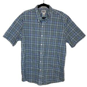 L.L. Bean Blue Green Plaid Wrinkle Free Slightly Fitted Button Down Cotton Shirt